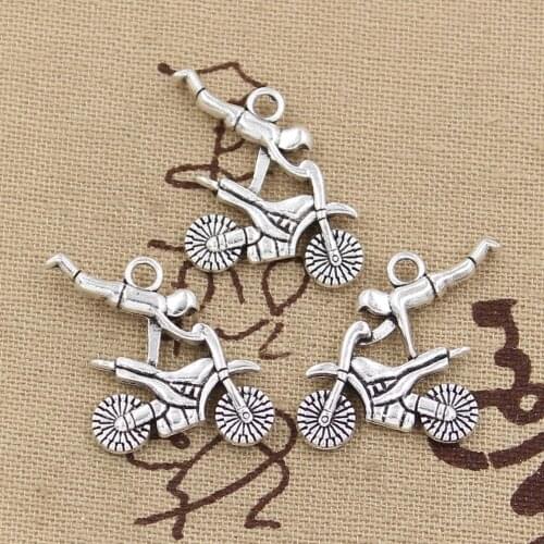 10pcs Charms Motorcycle Motorcross 25x25mm Antique Silver Color Plated Pendants Making DIY Handmade Tibetan Silver Color Jewelry