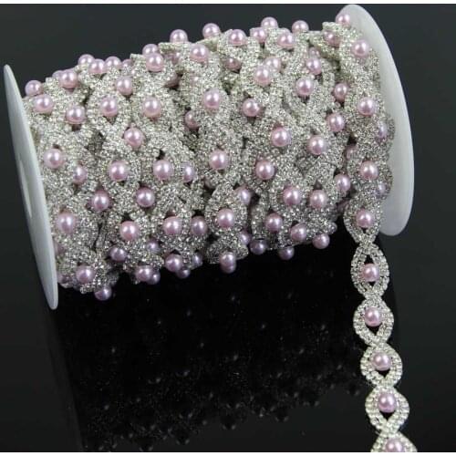 10Yards Pearls Rhinestone Trimmings Crystal Sewing Crystals Chain Trim Hot Diamond Banding