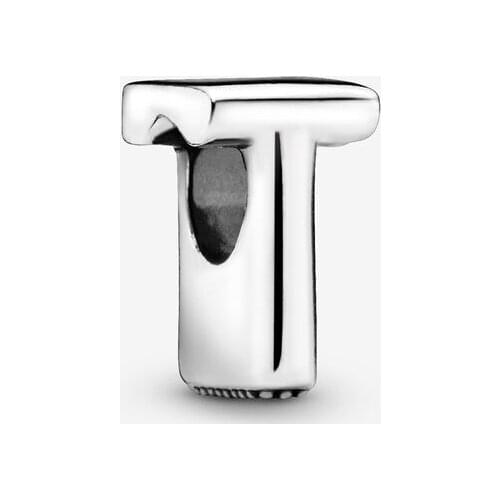 Authentic 925 Sterling Silver Letter T Alphabet Charms Fit Pandora Original Bracelet DIY Beads for Jewelry Making bijoux femme