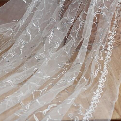 Free shipping ivory High-end luxury Vintage Embroidered Lace Fabric with floral , Wedding Gown Lace Fabric