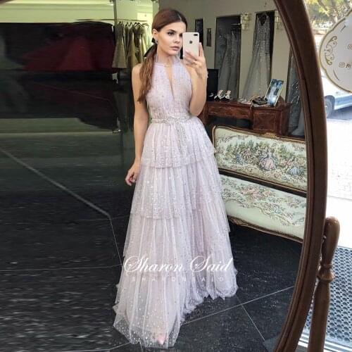 Glitter Crystal Blush Pink Evening Dress 2021 Elegant Tiered Ruffle Long Black Prom Formal Dresses for Women Wedding Party Gowns