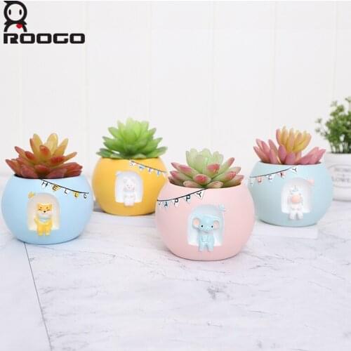 Roogo Flower Garden Cactus Pot Succulent Pot Modern Red Yellow Blue Plant Pot Home Decor Flowerpot Balcony Decorations Pots