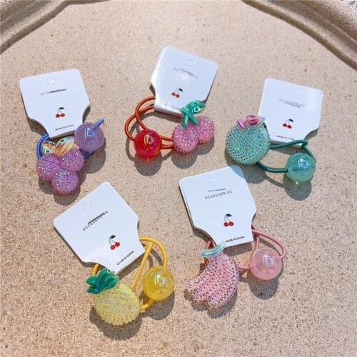 2021 New Korean Childrens Cute Candy Color Ball Fruit Rubber Band Hair Rope Sweet Girl Princess Ponytail Hair Accessories
