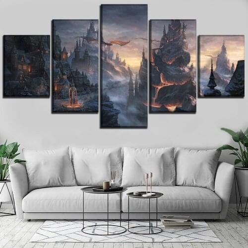 Dragon House 5 piece pictures 5D diy Diamond painting mosaic square round drill embroidery cross stitch wall hanging A752