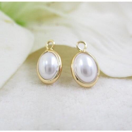 K color Gold color inlaid ABS pearl egg-shaped oval dropCharms golden brass Pendants for making Jewelry accessories 6*11mm 5pcs
