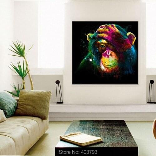 Wall Art Hand Painted Oil Painting No Framed Colorful Year of Monkey Painting on Canvas Modern Animals Picture for Living Room