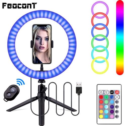 10" RGB Selfie Ring Light with Tripod Stand Phone Holder 16 Colors LED Ring Lamp Ringlight for Live Stream/Makeup/YouTube Video
