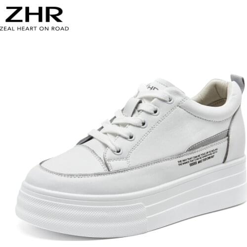 Fashion White Split Leather Women Chunky Sneakers White Shoes Lace Up Tenis Feminino Zapatos De Mujer Platform Women Casual Shoe