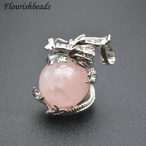 Cool Dragon Shape Natural Gemstone Pendant Fit Necklace Vintage Jewelry DIY Stuff Pink Quartz / Tiger Eye / Amethyst / Crystal