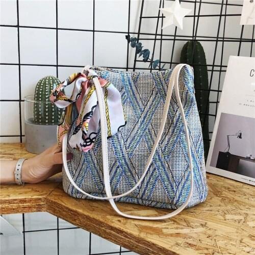 Fashion Straw Rattan Handbags Women Shoulder Bags Female Ribbons Handbags Large Capacity Summer Beach Bags Casual Totes Bolsa