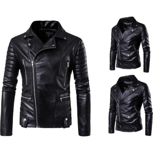 Hot 2017 Mens autumn winter brand rock leather jacket, motorcycle jacket, men leather clothes Slim mens leather jacket Coats