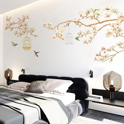 Large Wall Sticker Flower Chinese Style Tree TV Wall Sofa Backdrop Living Room Bedroom Decor Aesthetic Self-adhesive Wallsticker