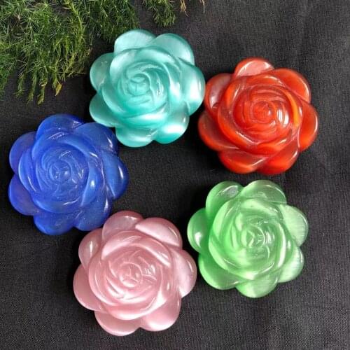 Natural Opal Cat Eye Hand-Carved Flower Shape Home Festival Is A Very Delicate Decoration 1PC75-85G Diameters About50mm