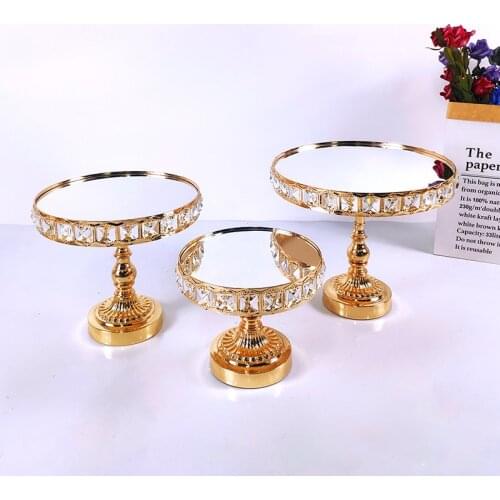 New square crystal Cake Stand Wedding Birthday Party Dessert Metal Cupcake Pedestal Display Plate Home Decor Gold acryl Mirror