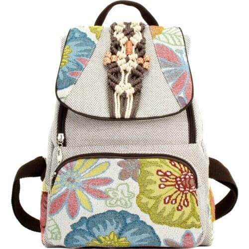 2020 New Women Vintage Printed Backpack Hand-woven Shoulder Bag Teenage Girls Female School Bag Hight Quality Travel Backpack