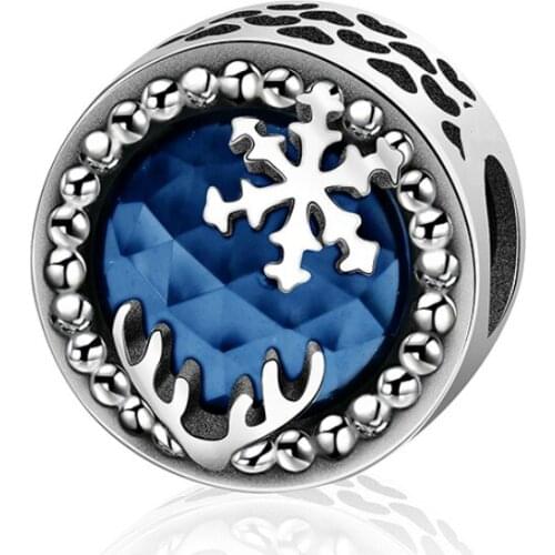 New Arrivals Original Design 100% 925 Sterling Silver Snowflake Dazzling Blue Zircon Charms Fit Authentic Jewelry Christmas Gift