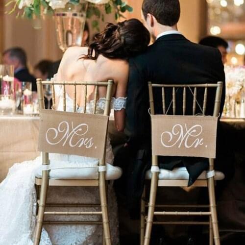 New Mr. & Mrs. Burlap Chair Banner Set Chair Sign Garland Rustic For Wedding Party Decorations 30 x 20cm Hot sale