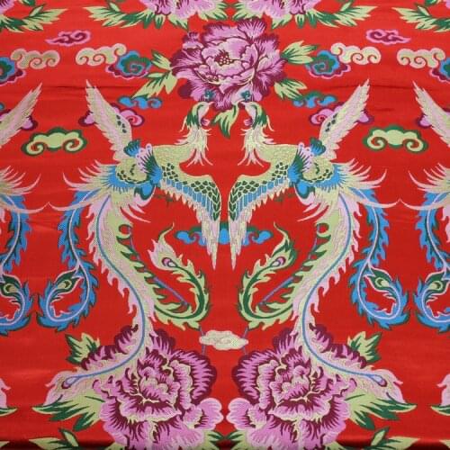 NW85 Phoneix Peony Chinese Style Polyester Brocade Fabric Chinese Wedding Red Clothing Jackets Fabrics DIY Sewing Materials