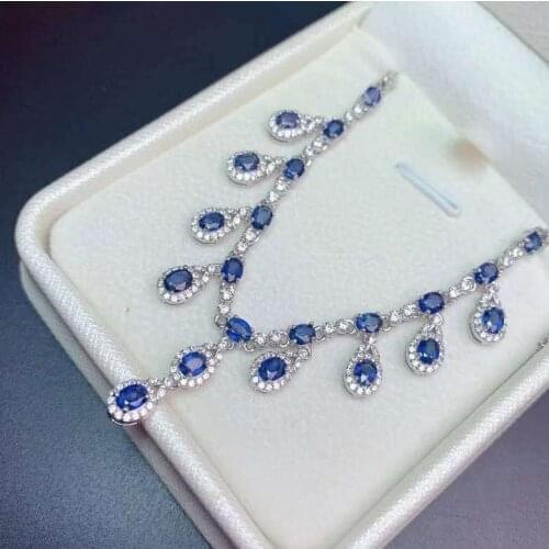 Top Quality 100% New Luxury Natural and Real Sapphire Necklace Pendant Free shipping 925 Sterling Silver Jewellery