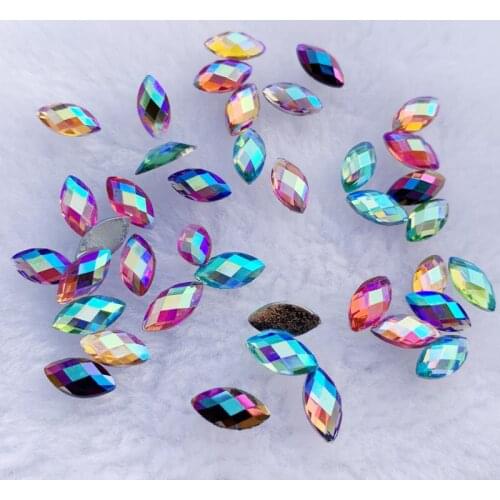Wholesale 5*10mm 600pcs Horse eye Crystal AB Rhinestones Flat Back Acrylic Crystals Stones Non Hotfix Non Sewing Clear Beads
