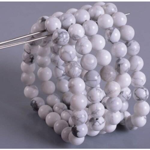 Wholesale 5PCS 8mm Fashion White howlite round beads stretchable bracelet 7.5"