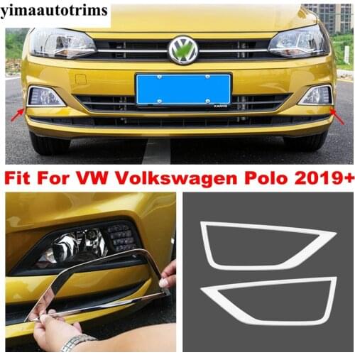 Front Fog Bumper Lights Lamps Frame Cover Trim Stainless Steel Exterior Refit Kit Accessories For VW Volkswagen Polo 2019 - 2021