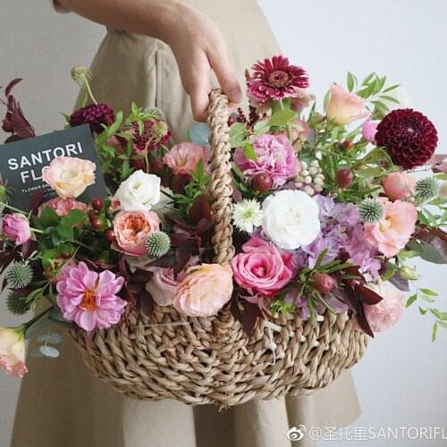 Portable Flower Basket Grass Rattan Willow Flower Basket Decoration Living Room Watermelon Blue Water Fruit Basket