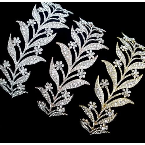 Luxury Silver Color Crystal Leaf Vine Bridal Tiaras Crowns Wedding Hair Accessories Rhinestone Pageant Crown Bride Head Jewelry