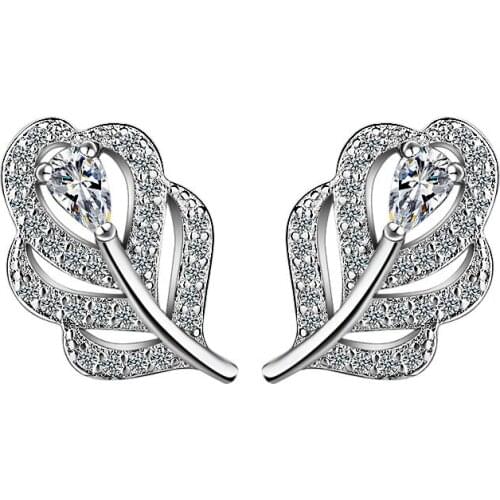 Stud Earring 2017 New Hot Sell Fashion Leaves Design Shiny Zircon 925 Sterling Silver Ladies`Earrings Jewelry Christmas Gift