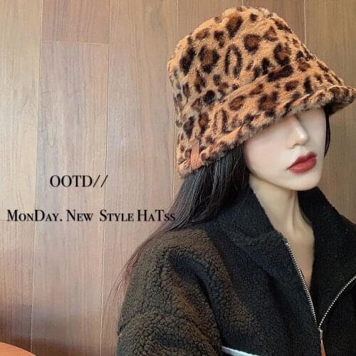 Hat warm lambs wool fisherman hat male leopard basin hat fashion American street