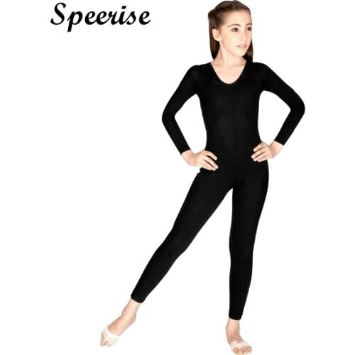 SPEERISE Girls Long Sleeve Unitard Boys Skin Tight Jumpsuit Spandex Full Body Scoop Neck Ballet Costumes