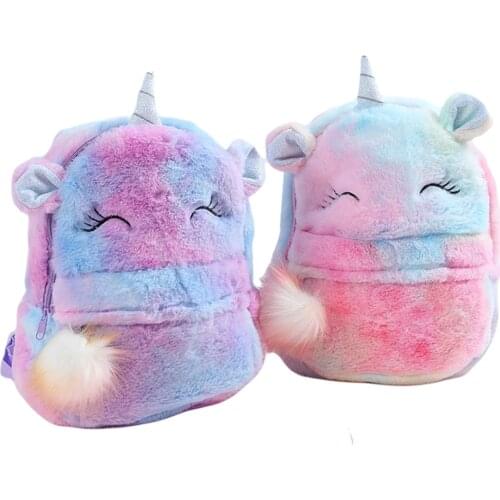 Cute Cartoon Backpack Girl Plush Unicorn Backpacks Cute Fashion Fur Backpacks Children Schoolbag Kids Gift Book Bag