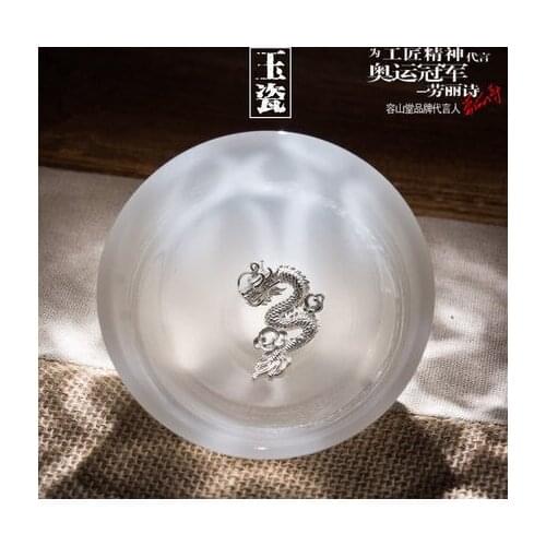 High-end luxury White porcelain jade inlaid with sterling silver cups silver fish cups master tea cup gift tea sets 1 pcs