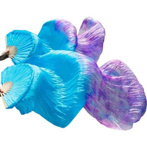 Stage Performance 100% Silk Belly Dance Fans Gradient Colour Dance Accessories Belly Dancing Silk Fans turquoise+Mixed color