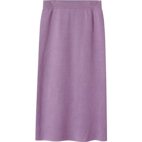 PERHAPS U Gray Black Green Violet Knitted Elastic Waist Pencil Solid Empire Midi Skirt Autumn Winter Mori Girl S0206