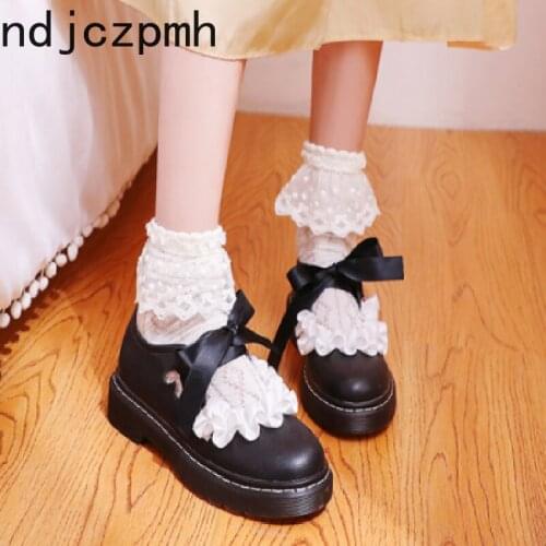 Japanese Style Mary Jane Shoes Women Vintage Girls High Heel Platform shoes College Student flats with Party bow plus size 33-43