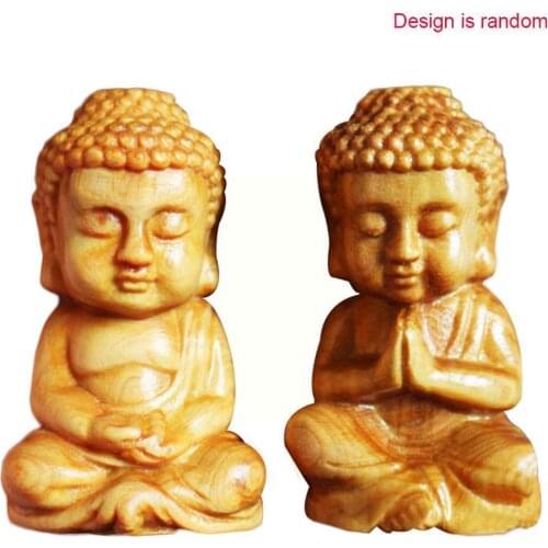 1pc Small Wood Buddha Akyamuni Sitting Buddha Jin Chan Wooden Accessories Home Decoration Crafts Handle Style Ornaments Sim S0T1