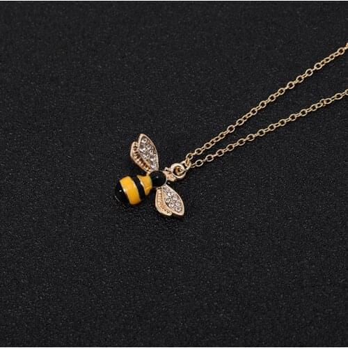 10 Enamel Crystal Bumble Queen Honey Bee Cartoon Colorful Animal Fox Necklace Christmas Elk Deer Head Zircon Chain Necklace