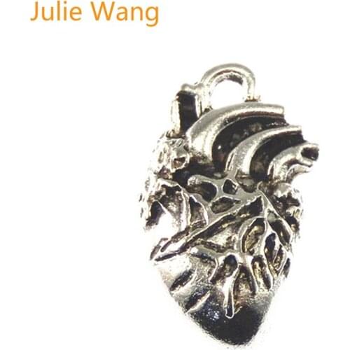 Julie Wang 10PCS Alloy Vintage Human Heart Charms For Necklace Pendant Bracelet DIY Jewelry Making Accessories