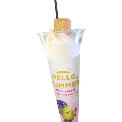 100pcs High quality ice cream cup 220ml 7oz PET transparent plastic cup birthday party favors dessert cups with paper sleeve