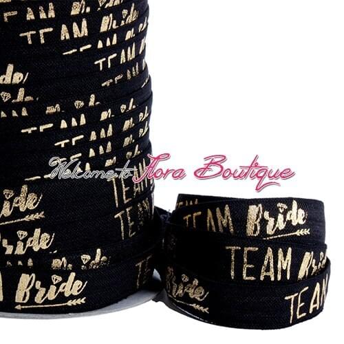 100 yards/lot) new arrival womens gold foil letter printing fold over elastic hairbands, #030 black bride foe