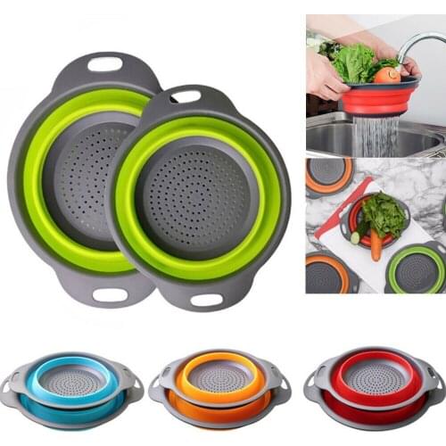 2Pcs Collapsible Colander Foldable Silicone Strainer Fruit Vegetable Washing Strainer Kitchen Food Storage Basket Kitchen Tools
