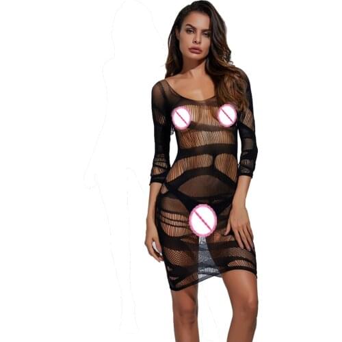 2019 Sexy Babydoll hollow out sexy underwear big fish mesh lingerie Open Crotch Sexy Costumes Erotic Dress bodystocking
