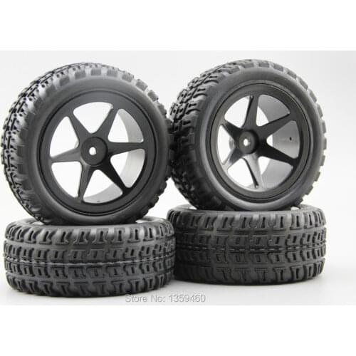 4pcs 1/10 Buggy Off Road Tire Tyre Front&Rear 6 Spoke Black Wheel Rim Fit for 1:10 4WD Buggy Car 1/10 Tire 25036+27009