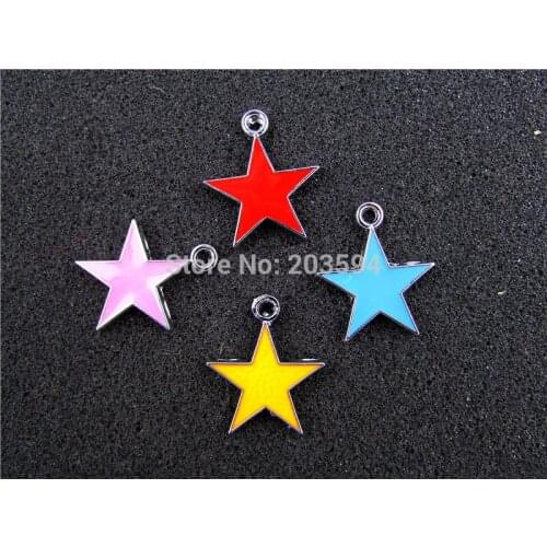 AE528 Mix Color 20Pcs Alloy Metal Enamel Pentacel star Charms Pendants 25x21mm