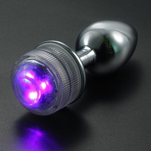 Metal Anal Plug LED Colorful Light NO Vibrator Intimate Goods Dildo Realistic Vaginal Stimulator Adult Toys Masturbator