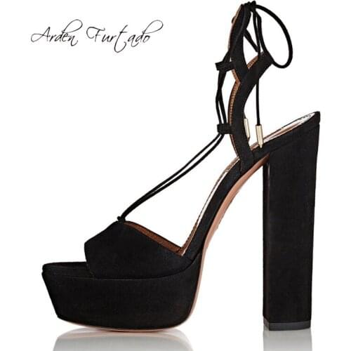 Summer 2019 fashion womens shoes chunky heels 15cm elegant sandals retro ankle strappy platform party shoes sexy high heels 45