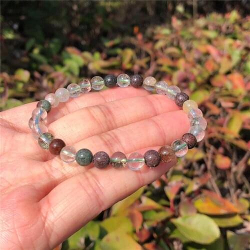 Natural Green Phantom Quartz Lodalite Bracelet Round Beads Fashion Women Men Jewelry Gift Crystal Healing Stone