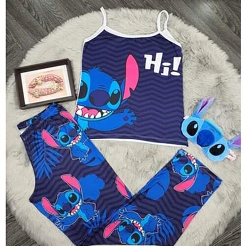 Disney Mickey Mouse Stitch cartoon print suspender trousers two piece suit fashion new pants suits for women 2021 Female suit