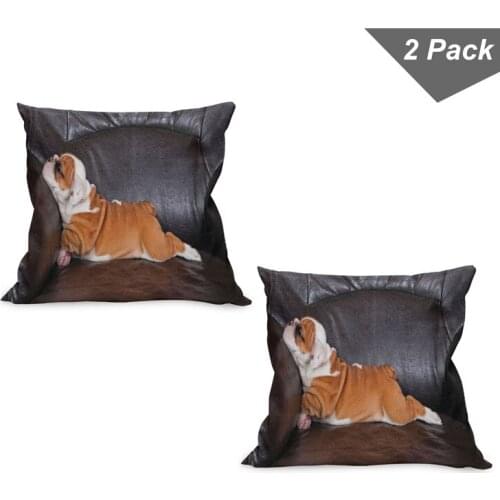English Bulldog Puppy Pillow Cushion Cover Pack of 2 Sleepy Baby Armchair Zippered Double-Sided Accent for Living Room